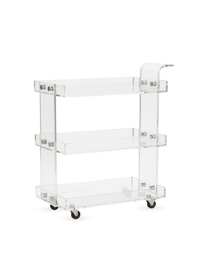 "سمارت بوينتس  " عربة تقديم 3 طوابق أكريليك شفاف مع عجلات – عربة متعددة الاستخدام للتقديم والتخزين للمطبخ وغرفة المعيشة والحمام وغرفة النوم – تصميم فاخر شفاف – ‎76×38×80 سم‎ - Image 1