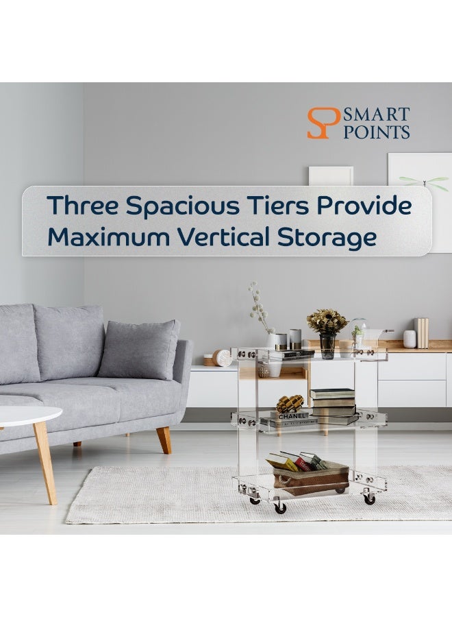 "سمارت بوينتس  " عربة تقديم 3 طوابق أكريليك شفاف مع عجلات – عربة متعددة الاستخدام للتقديم والتخزين للمطبخ وغرفة المعيشة والحمام وغرفة النوم – تصميم فاخر شفاف – ‎76×38×80 سم‎ - Image 5