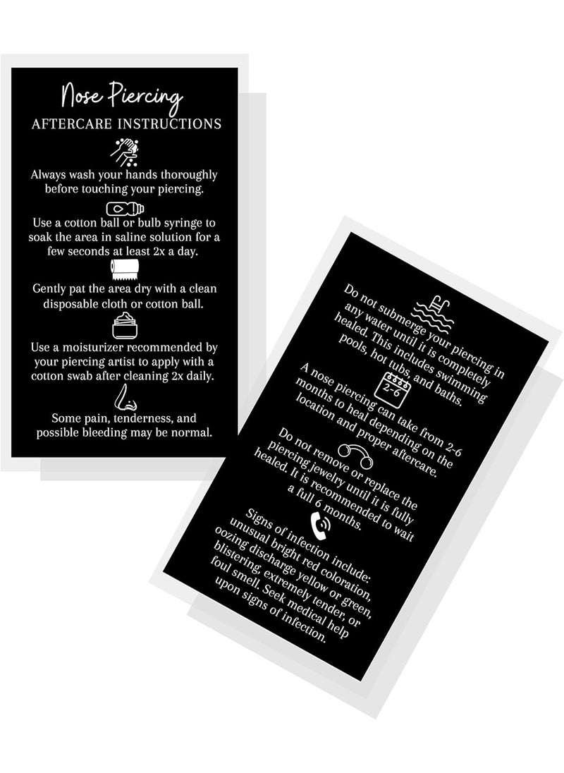 Boutique Marketing LLC - Boutique Marketing LLC Nose Piercing Aftercare Instructions Card | 50 Pack | Size 2x3.5 inch Business Card | Black with White Design - Image 1