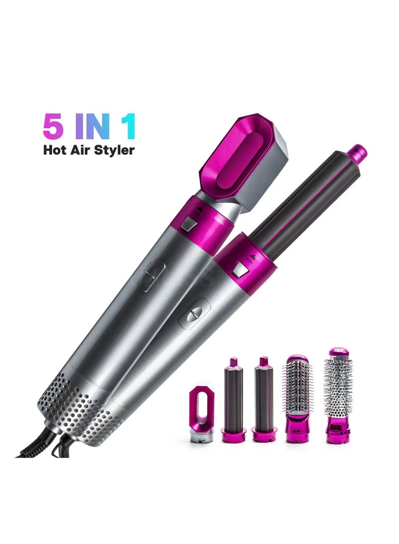 5 in1Hair Curling Wand Curling Iron Roll Brush Hair CombHot Air Brush, Ionic Hair Dryer and Volumizer, Blow Detachable Dryer,Curling Iron Roll Brush Hair Comb Hot Air Brush for Straightening - Image 1