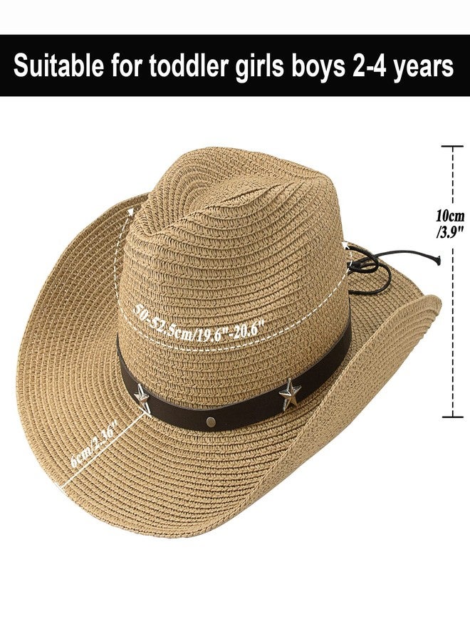 Vikodah Straw Western Cowboy Hat for Toddler Girls Boys Summer Sun Hat Western Cowgirl for Kids 2-4Yrs Khaki - Image 3
