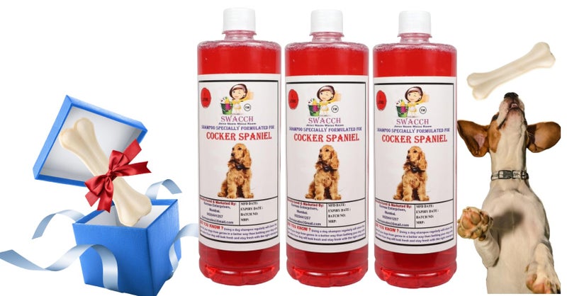 swacch Shampoo | Puppy Safe Shampoo | Cocker Sapniel Dog Shampoo (1 Litre) (Pack of 3) Strawberry + Large White Bone | Dog Chew Bones | Teething chew Toy|Dental Teething | Combo Pack - Image 1