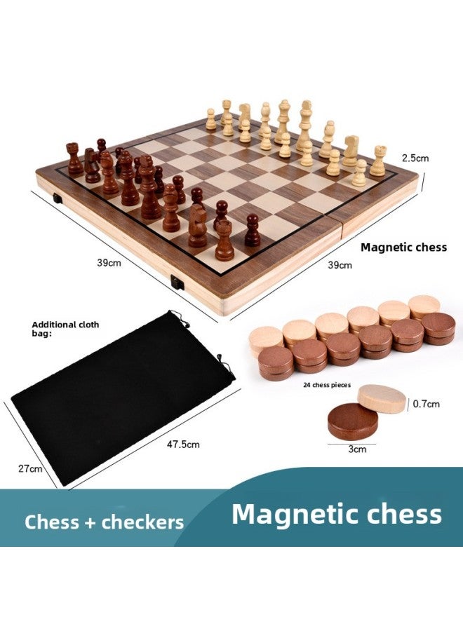 طقم شطرنج خشبي قابل للطي مقاس 15 بوصة، رقعة شطرنج مغناطيسية محمولة للبالغين والأطفال