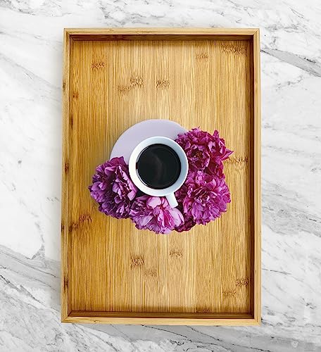 Bamboo Bam & Boo Natural Bamboo Serving Tray Modern Rectangular (Bamboo, 17.75” x 11.8" x 1.2") for Food, Drinks, Decor, Vanity in Home, Kitchen, Bathroom, Coffee Table, Bed - Image 3