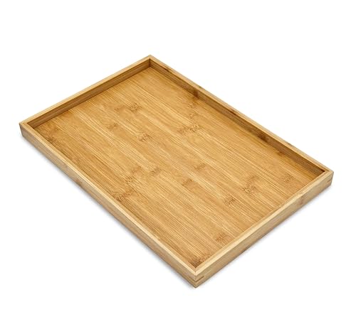 Bamboo Bam & Boo Natural Bamboo Serving Tray Modern Rectangular (Bamboo, 17.75” x 11.8" x 1.2") for Food, Drinks, Decor, Vanity in Home, Kitchen, Bathroom, Coffee Table, Bed - Image 1