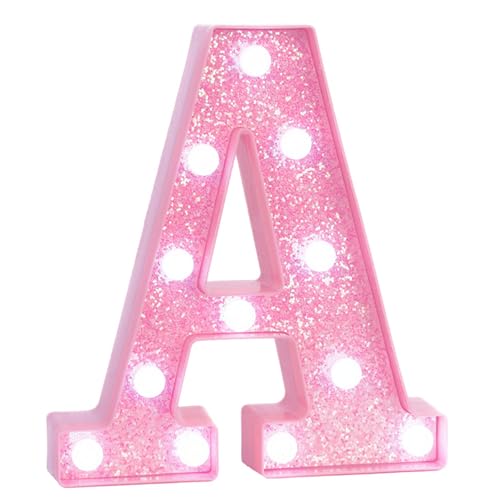 EUFONY Pink Marquee Light Up Letters Glitter Alphabet LED Letter Lights for Pink Birthday Party Decorations Battery Operated Letter Sign for Girls Room Vanity Table Decor Cool White Lights Letter A - Image 1