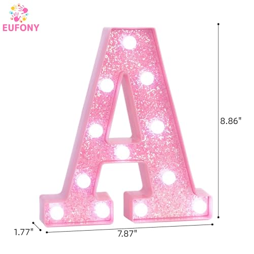 EUFONY Pink Marquee Light Up Letters Glitter Alphabet LED Letter Lights for Pink Birthday Party Decorations Battery Operated Letter Sign for Girls Room Vanity Table Decor Cool White Lights Letter A - Image 3
