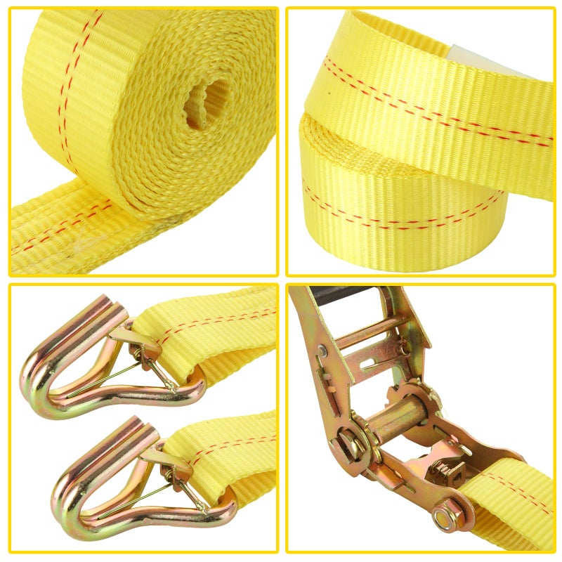 LISHINE 4 Pack Car Tie Down Straps for Trailers Kit, 2 Inch Ratchet Straps with Snap Hooks Heavy Duty 8ft, 11000 LBS Break Strength, 36 Inch Axle Straps for Car, Truck, UTV - Image 3