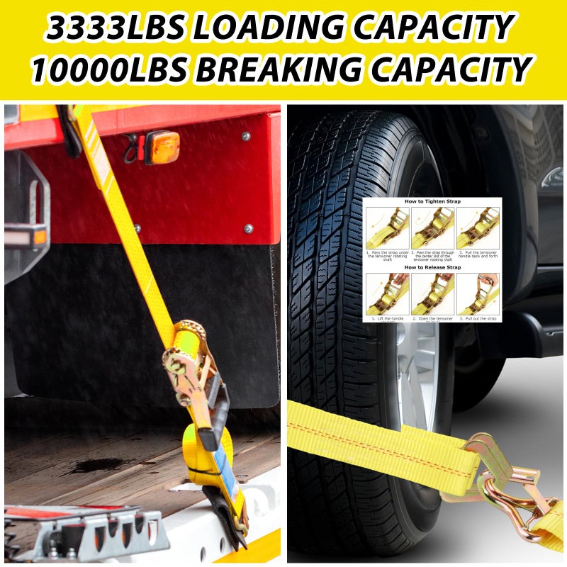 LISHINE 4 Pack Car Tie Down Straps for Trailers Kit, 2 Inch Ratchet Straps with Snap Hooks Heavy Duty 8ft, 11000 LBS Break Strength, 36 Inch Axle Straps for Car, Truck, UTV - Image 5
