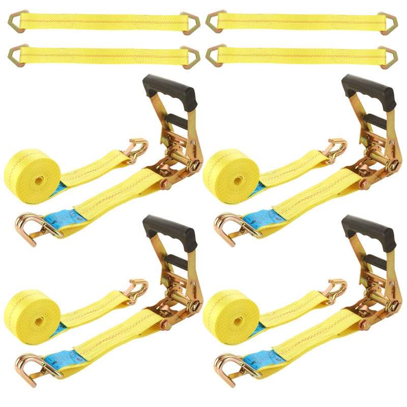 LISHINE 4 Pack Car Tie Down Straps for Trailers Kit, 2 Inch Ratchet Straps with Snap Hooks Heavy Duty 8ft, 11000 LBS Break Strength, 36 Inch Axle Straps for Car, Truck, UTV - Image 1