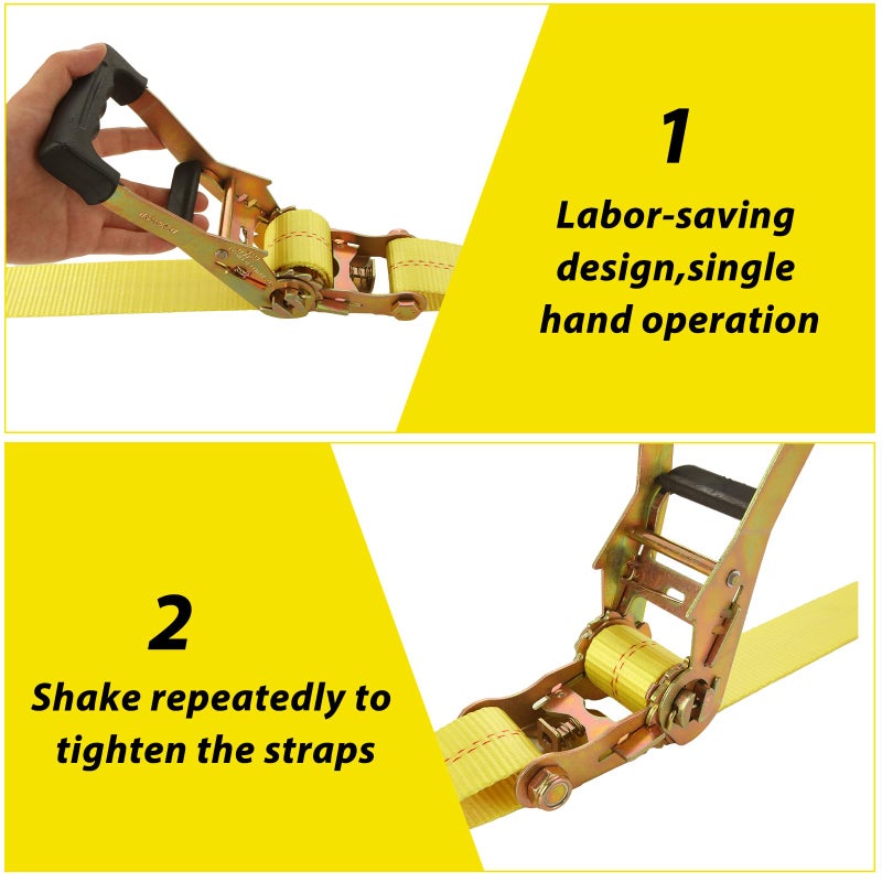 LISHINE 4 Pack Car Tie Down Straps for Trailers Kit, 2 Inch Ratchet Straps with Snap Hooks Heavy Duty 8ft, 11000 LBS Break Strength, 36 Inch Axle Straps for Car, Truck, UTV - Image 4