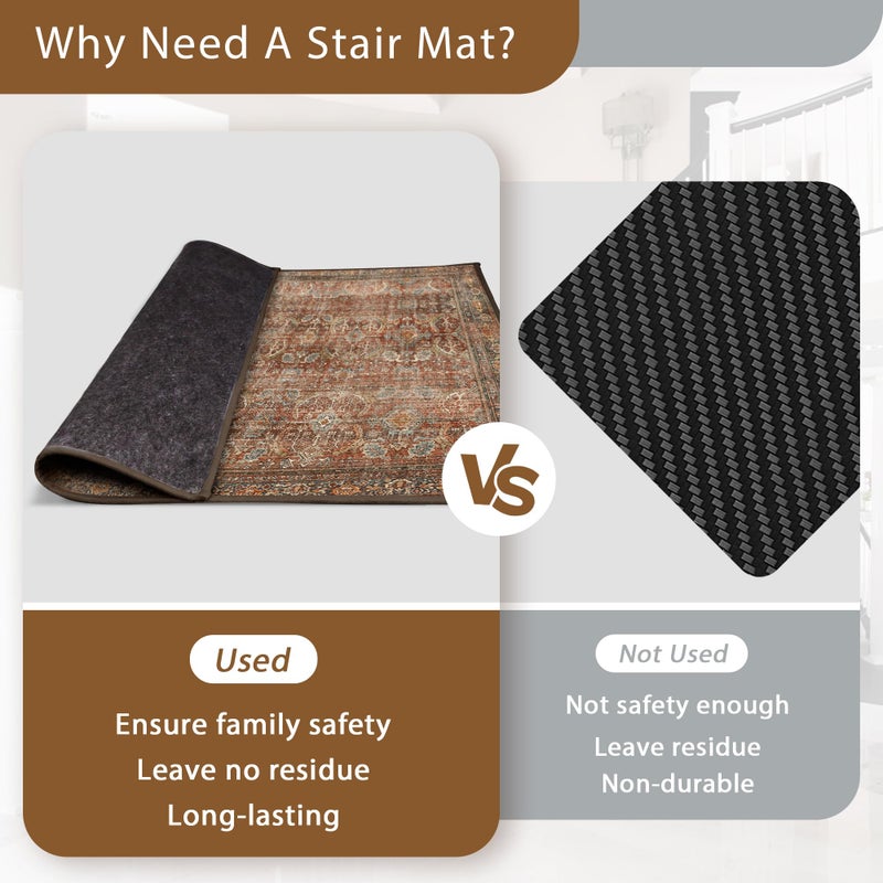 sarben Carpet Stair Treads Non Slip 1PCS, 30" X 30"Edging Stair Runner for Wooden Steps Indoor, Resistant Stair Rugs with Reusable TPE Adhesive Backing, Residue Free Mat for Kids,Pets,Rust & Brown - Image 4