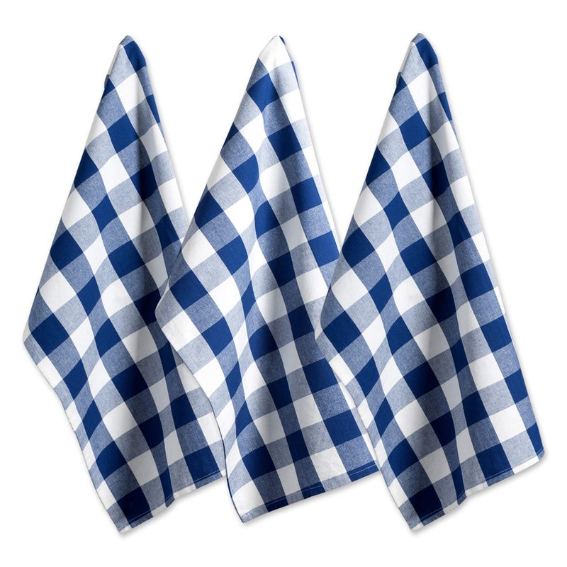 DII Buffalo Check Kitchen Collection Classic Farmhouse Dishtowel Set 20x30 Navy Cream 3 Piece