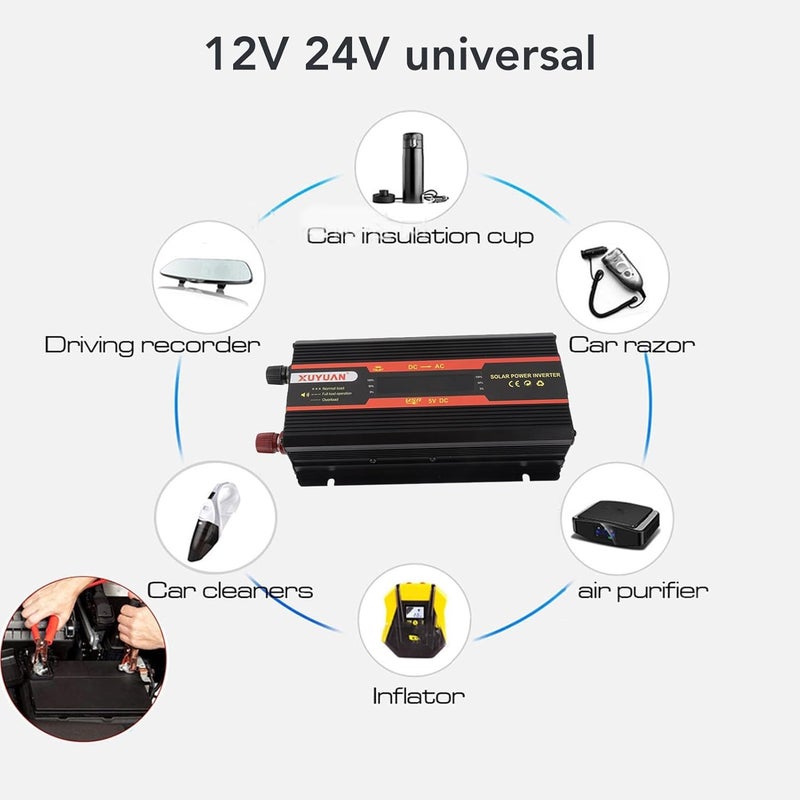 RIZGHWOY 1000W Pure Sine Wave Power Inverter with LCD Display, 12V 24V Dual Voltage, Intelligent Temperature Control, Aluminum Magnesium Body, USB Port, for Solar Wind Power Generation - Image 5