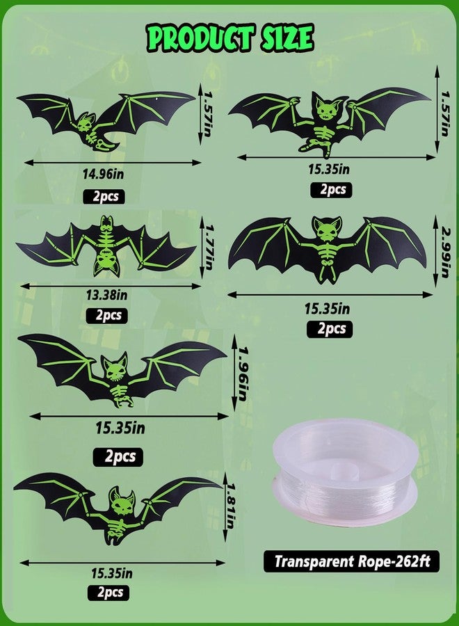 DIYASY 12 Pcs Hanging Bats Halloween Decor, Large Glow Bats Wall Decorations for Outside 3D Plastic Flying Bat Light up Bat House Decorative Decals for Home Outdoor Window - Image 2