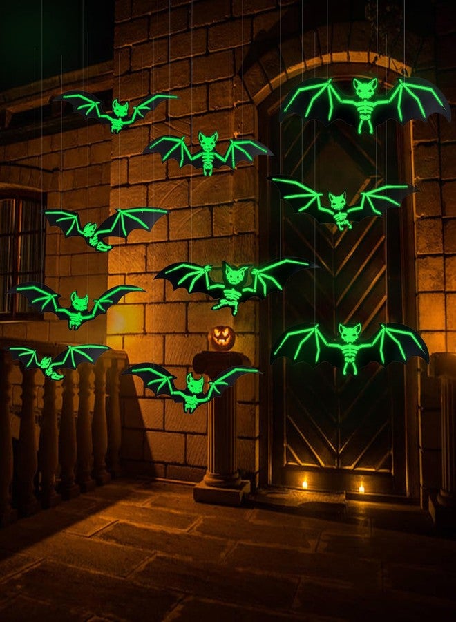 DIYASY 12 Pcs Hanging Bats Halloween Decor, Large Glow Bats Wall Decorations for Outside 3D Plastic Flying Bat Light up Bat House Decorative Decals for Home Outdoor Window - Image 1