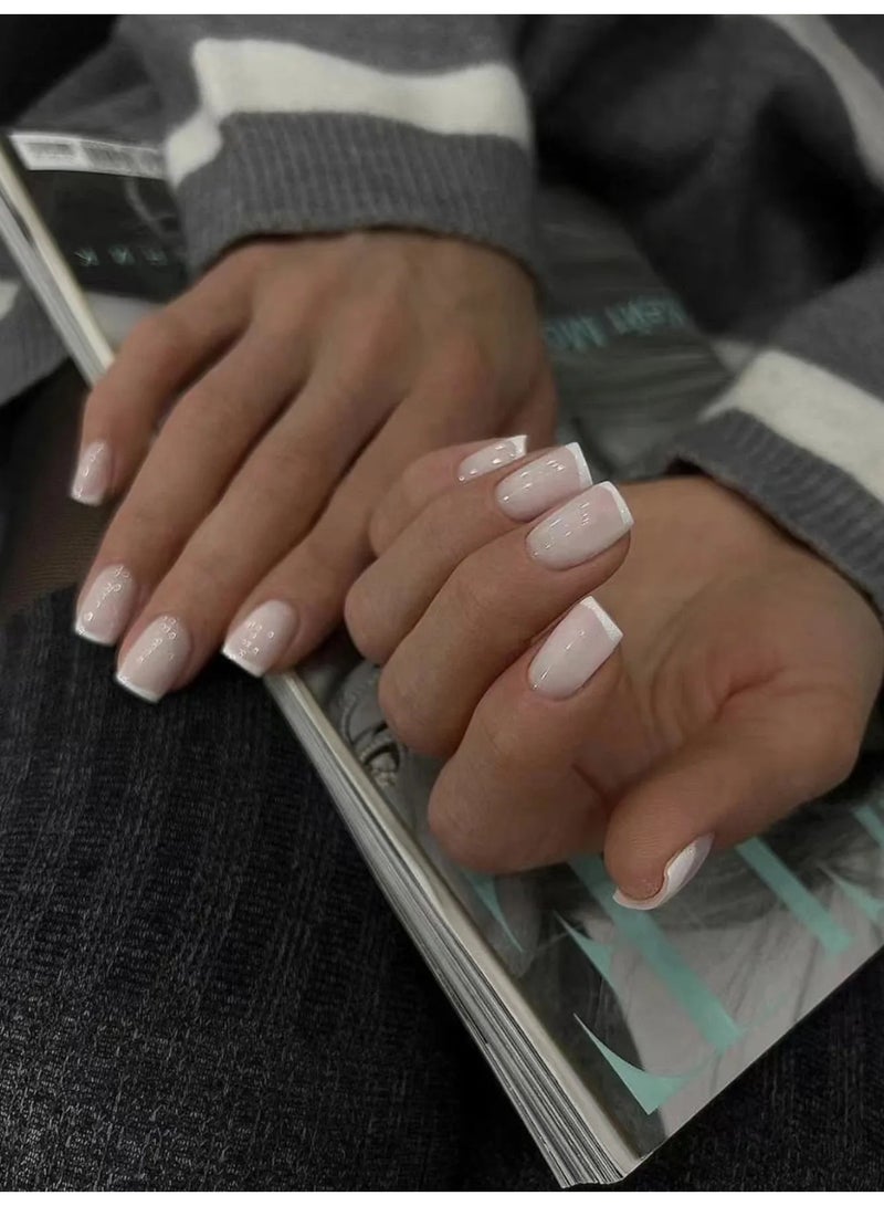 French fake nails with square design. The box contains 24 nails with a nail file and glue. - Image 1