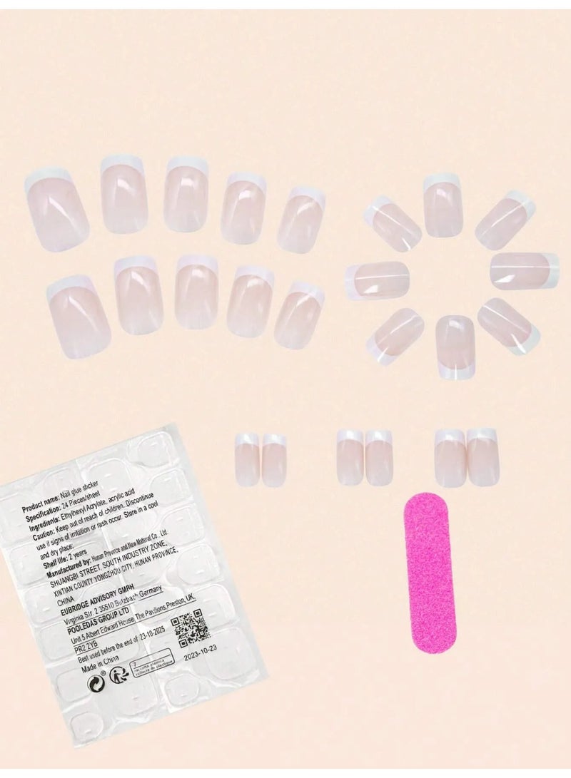 French fake nails with square design. The box contains 24 nails with a nail file and glue. - Image 2