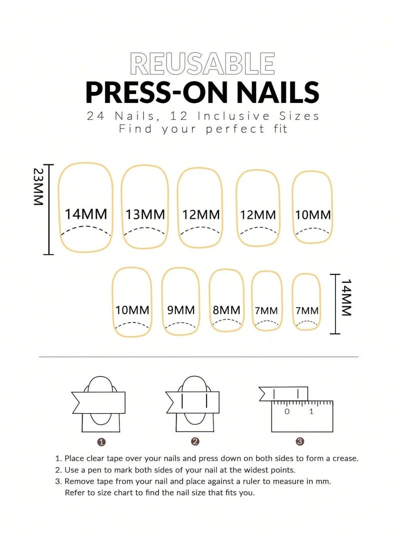 French fake nails with square design. The box contains 24 nails with a nail file and glue. - Image 4