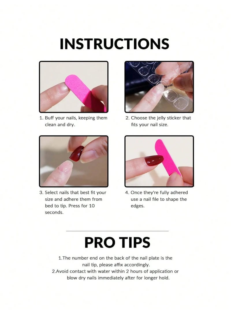 French fake nails with square design. The box contains 24 nails with a nail file and glue. - Image 3