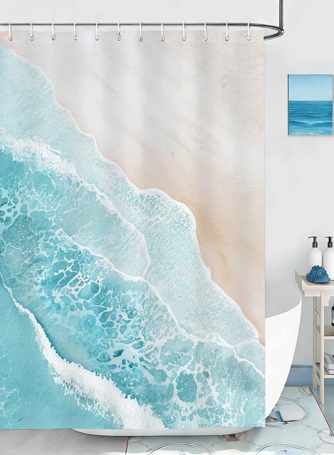 Mocsicka Beach Ocean Shower Curtain for Bathroom Blue Wave Coastal Shower Curtains for Ocean Bathroom Decor Waterproof Abstract Teal Blue Sea Bath Curtain, 72 X 72 Inch - Image 1