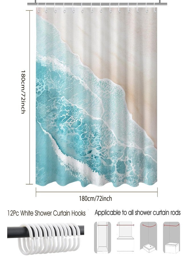 Mocsicka Beach Ocean Shower Curtain for Bathroom Blue Wave Coastal Shower Curtains for Ocean Bathroom Decor Waterproof Abstract Teal Blue Sea Bath Curtain, 72 X 72 Inch - Image 2