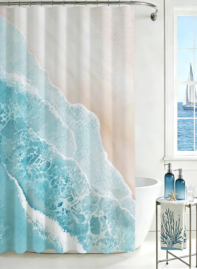 Mocsicka Beach Ocean Shower Curtain for Bathroom Blue Wave Coastal Shower Curtains for Ocean Bathroom Decor Waterproof Abstract Teal Blue Sea Bath Curtain, 72 X 72 Inch - Image 5