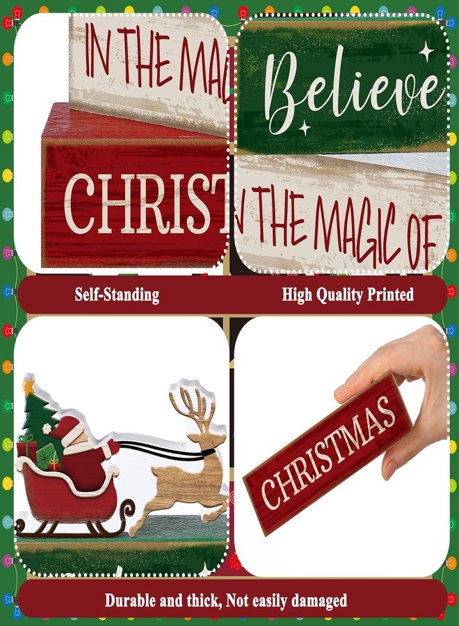 Lineshading 4 Pcs Christmas Table Decoration Wooden Santa Claus Decor Christmas Tiered Tray Decor Decorative Santa Claus Elk Block Sign Gift Farmhouse Xmas Table Centerpiece for Home Kitchen Shelf - Image 5