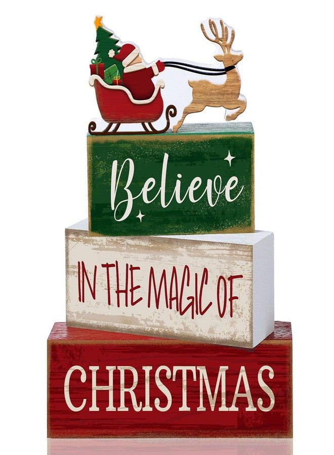 Lineshading 4 Pcs Christmas Table Decoration Wooden Santa Claus Decor Christmas Tiered Tray Decor Decorative Santa Claus Elk Block Sign Gift Farmhouse Xmas Table Centerpiece for Home Kitchen Shelf - Image 1