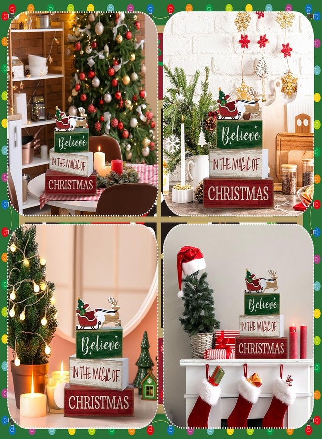 Lineshading 4 Pcs Christmas Table Decoration Wooden Santa Claus Decor Christmas Tiered Tray Decor Decorative Santa Claus Elk Block Sign Gift Farmhouse Xmas Table Centerpiece for Home Kitchen Shelf - Image 4