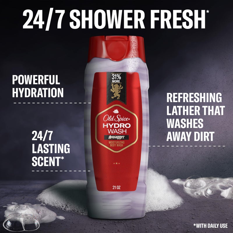 Old Spice Moisturizing Body Wash for Men, Hydro Wash, 2-in-1 Long Lasting Scent & Deep Hydration, 24/7 Shower Fresh, Swagger Scent, 21 oz (Pack of 2) - Image 2