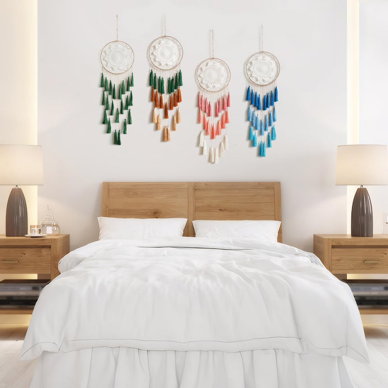 Artilady Macrame Dream Catchers for Bedroom - Tassel Wall Hanging Handmade Dreamcatchers Home Decor with Tassel Feather Ornament Craft Blessing Gift (Green Mix) - Image 4