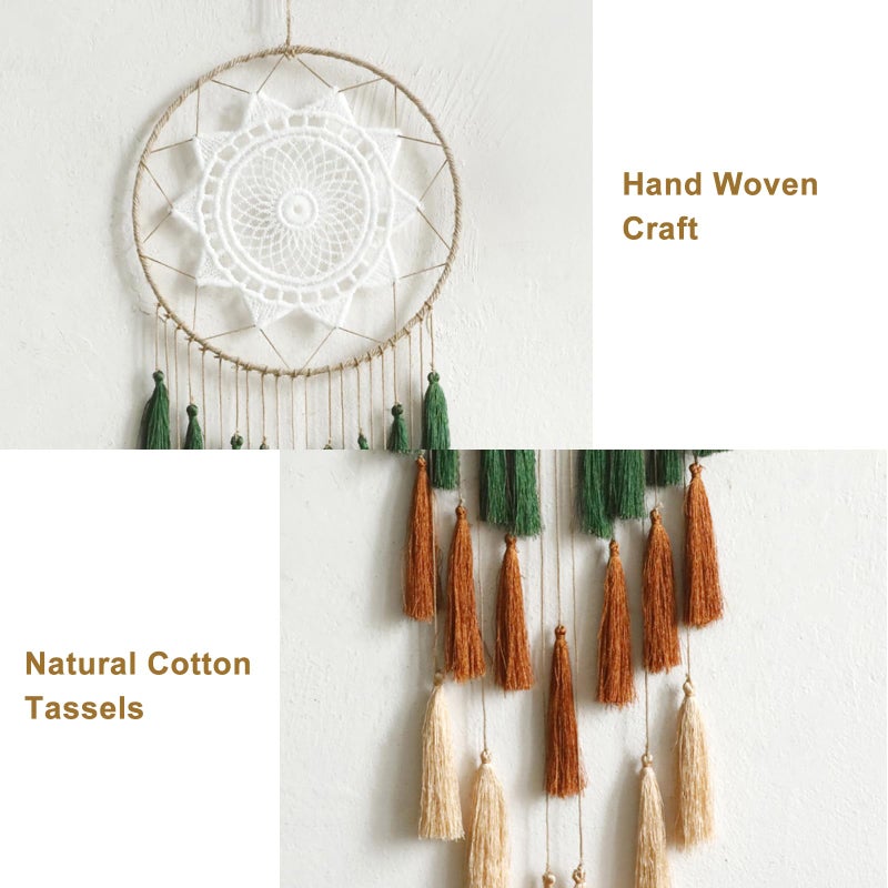 Artilady Macrame Dream Catchers for Bedroom - Tassel Wall Hanging Handmade Dreamcatchers Home Decor with Tassel Feather Ornament Craft Blessing Gift (Green Mix) - Image 5