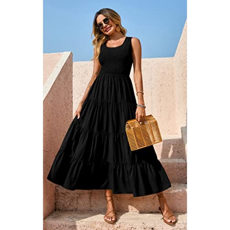 womens Smocked Tank Summer Dresses for Women 2024 Sleeveless Wedding Guest Dresses for Women Long Dress Casual Dress - Image 5