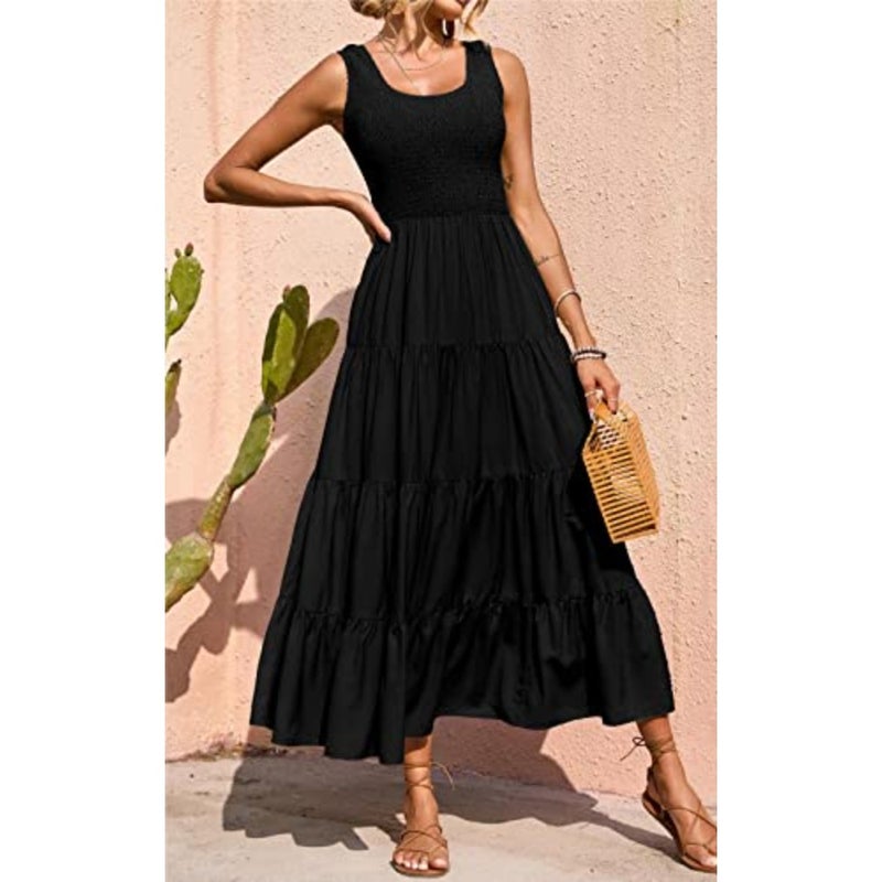 womens Smocked Tank Summer Dresses for Women 2024 Sleeveless Wedding Guest Dresses for Women Long Dress Casual Dress - Image 2