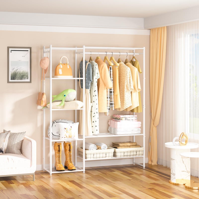 Neprock Clothing Racks for Hanging Clothes with Shelves, Portable Closet System Organizer Garment Rack for Clothes Storage, Metal Free Standing Wardrobe Clothes Organizer(White) - Image 3