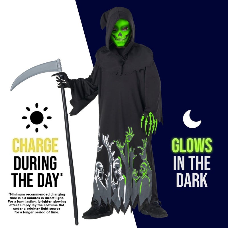 Morph  Glow In The Dark Grim Reaper Costume Kids Halloween Costume for Boys Scary Phantom Costume Boys Grim Reaper Costume - Image 3