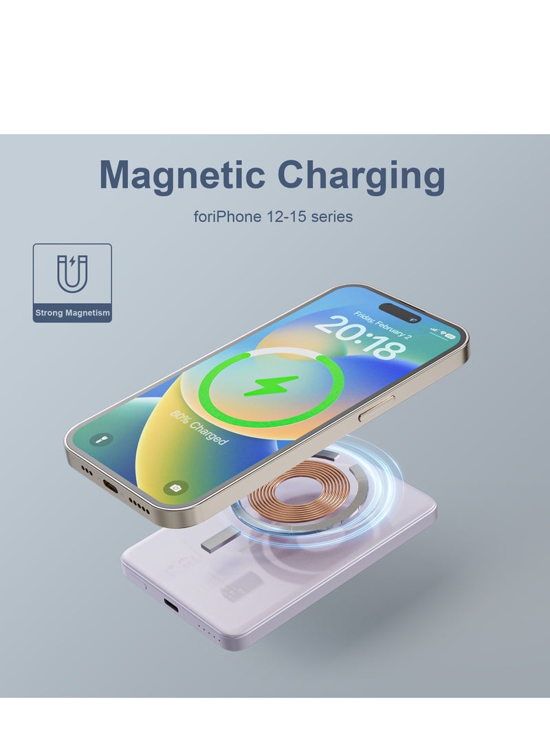 5000mAh Magnetic Powerbank, Wireless Portable Charger Fast Charging, PD 22.5W Wired Charging, iPhone Magnetic Charger Battery Pack for iPhone 15/14/13/12 Series, Metallic Light Purple