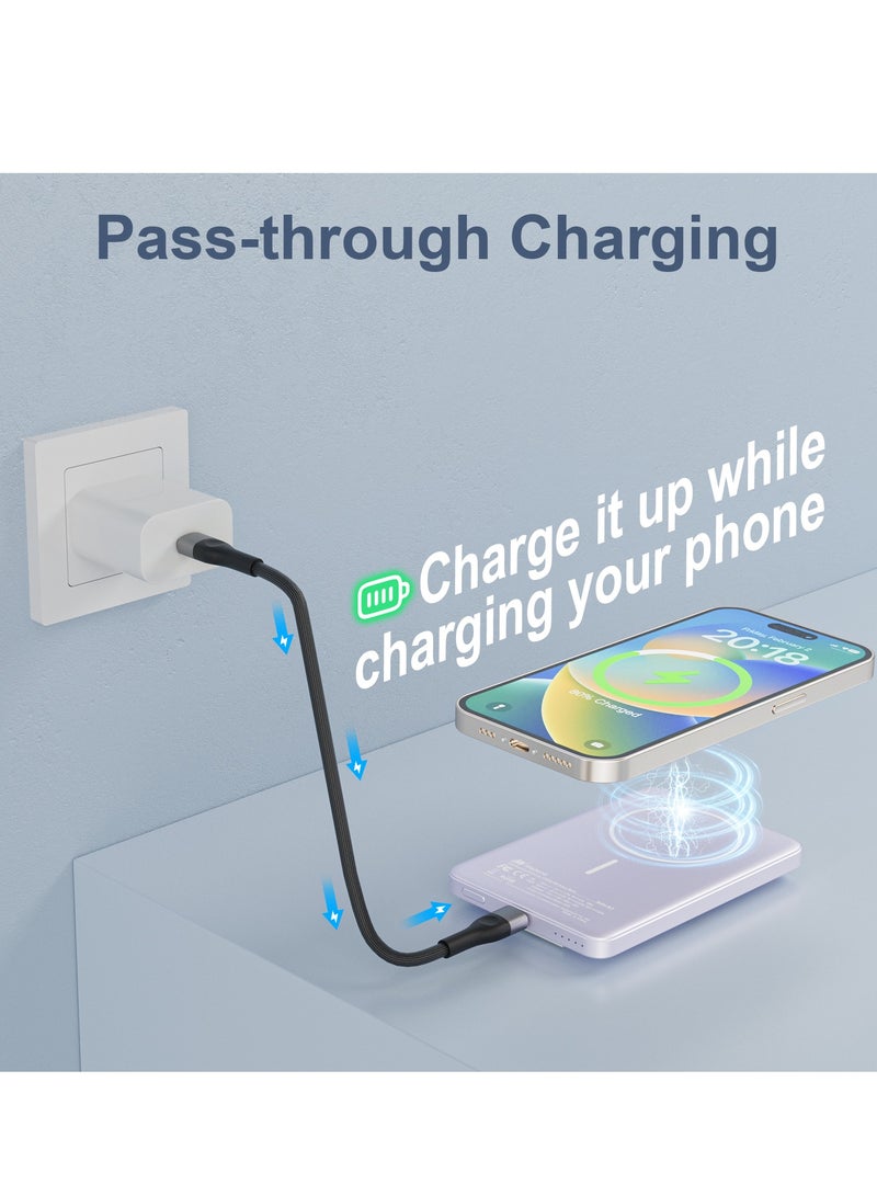 5000mAh Magnetic Powerbank, Wireless Portable Charger Fast Charging, PD 22.5W Wired Charging, iPhone Magnetic Charger Battery Pack for iPhone 15/14/13/12 Series, Metallic Light Purple