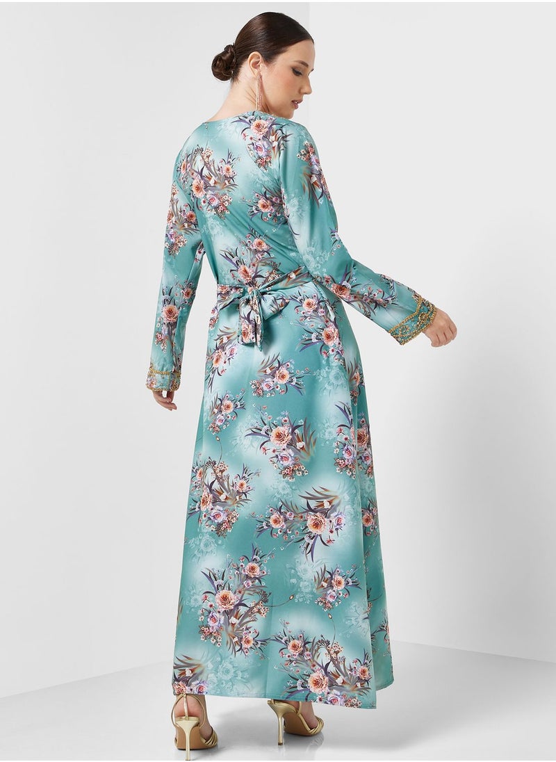 ARABIAN CLOSET - Embellished V- Neck Jalabiya - Image 1