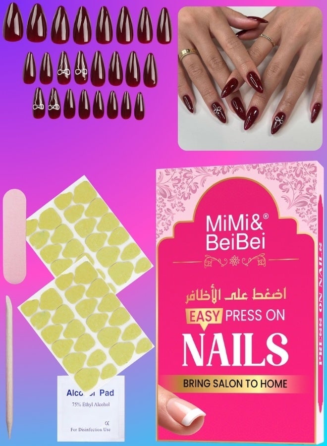 MiMi & BeiBei 24 قطعة أظافر لاصقة، أظافر مزيفة، مجموعة أظافر مزيفة للفتيات والنساء، أكسسوارات فن الأظافر، أظافر لاصقة مع ملصقات لاصقة للتطبيق السهل، مجموعة أظافر لاصقة - Image 2