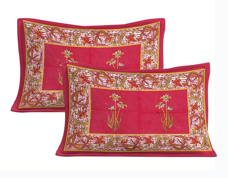E-WISH BOX EWISH BOX Pure 100 Cotton Double Bed Sheet with 2 Pillow Covers Bedsheet for Double Bed Cotton Red Flower Patti Jaipuri King Size - Image 2