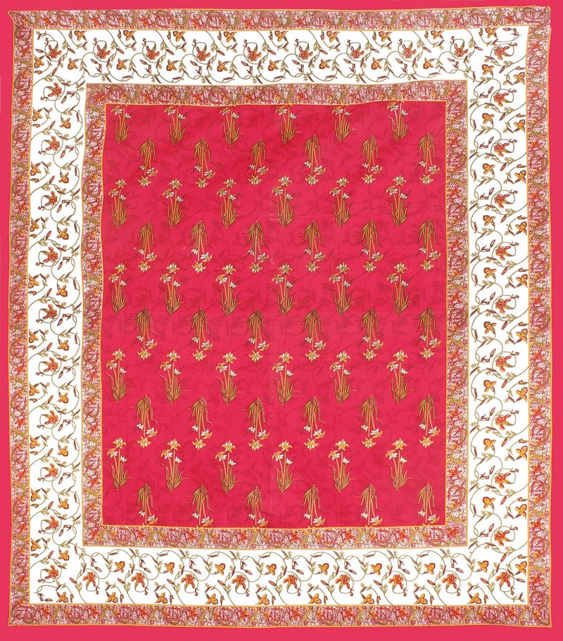 E-WISH BOX EWISH BOX Pure 100 Cotton Double Bed Sheet with 2 Pillow Covers Bedsheet for Double Bed Cotton Red Flower Patti Jaipuri King Size - Image 3