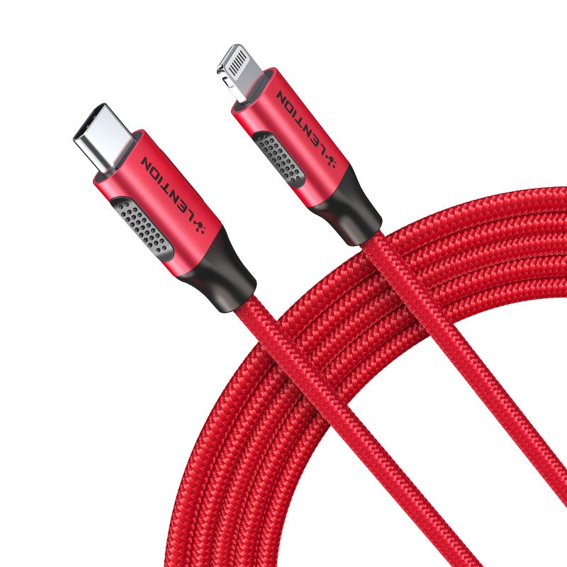 LENTION USB-C to Lightning Cable – 6ft Red iPhone Charging Cord for iPhone 12/11/XS/XR/SE, iPad – MFi Certified - Image 2