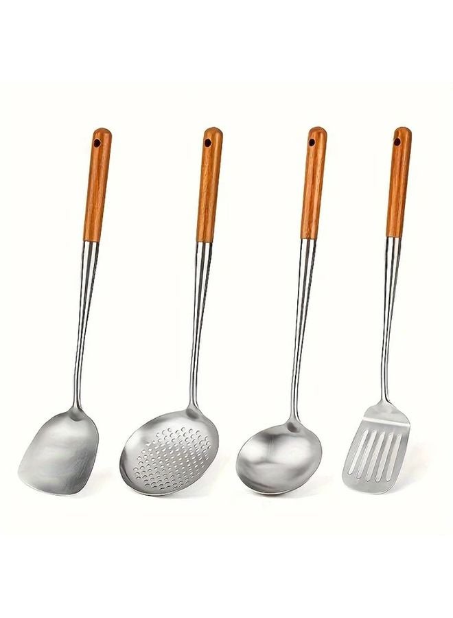 4pcs Stainless Steel Kitchen Utensils Set Heat Resistant Cooking And Serving Spoons - Image 1