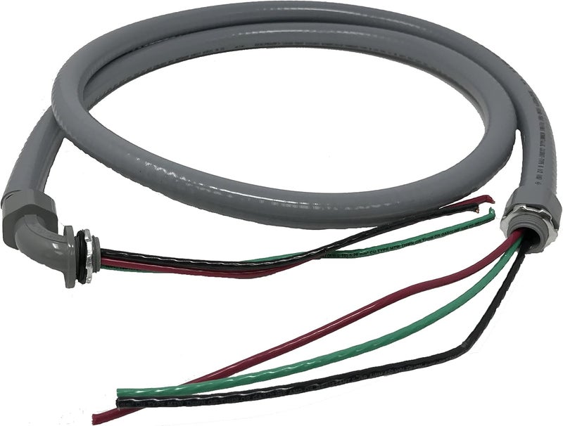 Sealproof Power Whip Assembly, 1/2-Inch x 6 Ft Nonmetallic Liquid Tight Flexible Electrical Conduit and 10 Gauge Wire Single Phase Preassembled A/C Hook-up Whip Kit, 1/2" - Image 1