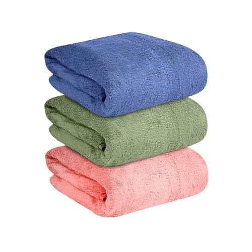 MAXOSHINE Microfiber Towels for Bath Large Size-Super Soft Coral Fleece Bathing Towel Hook Quick Dry Super Absorbent-Bath Towel for Men and Women-70x140 cm, 350 GSM, Pack of 3 - Image 1