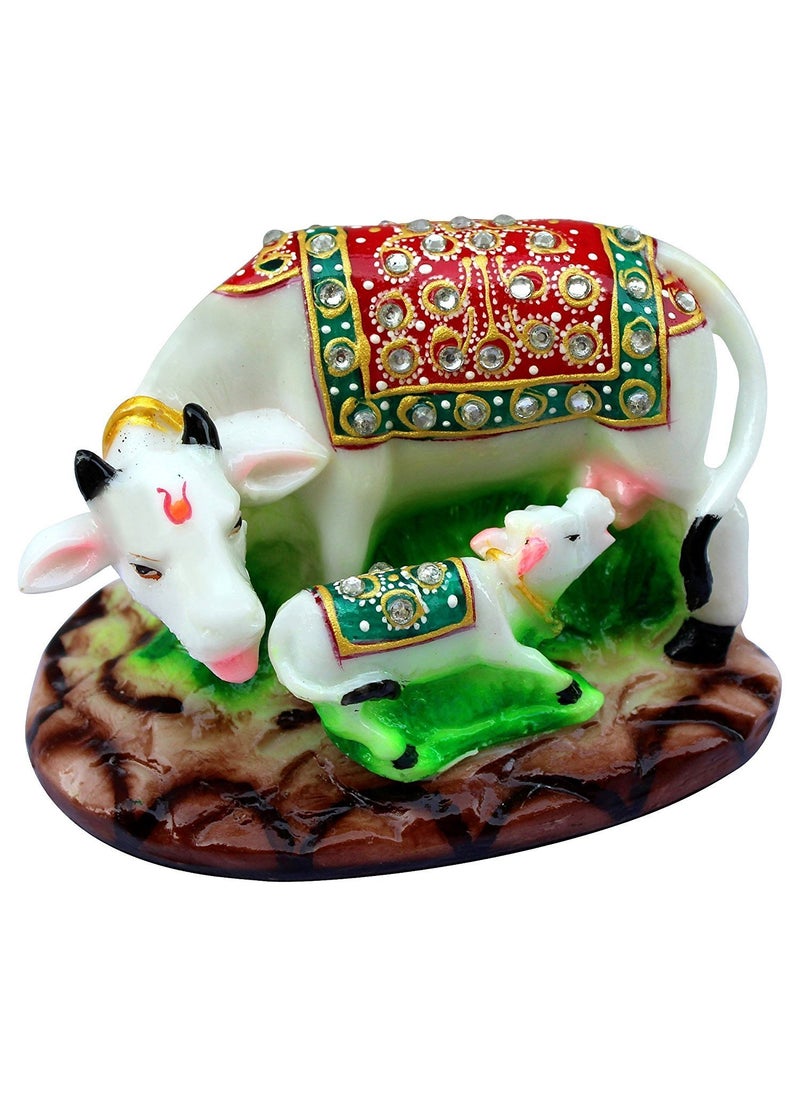 Fashion Bizz Fashion Bizz Handcrafted Stones Studded Marble Made Kamdhenu Cow with Calf  - Image 1