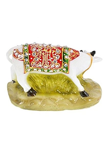 Fashion Bizz Fashion Bizz Handcrafted Stones Studded Marble Made Kamdhenu Cow with Calf  - Image 4