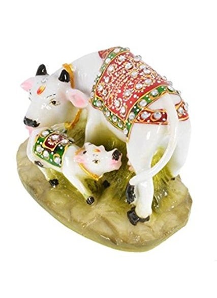 Fashion Bizz Fashion Bizz Handcrafted Stones Studded Marble Made Kamdhenu Cow with Calf  - Image 3